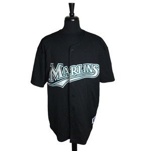 Florida Marlins Black Russell Athletic Jersey Men Rare Miami 100% Poly Size 2X